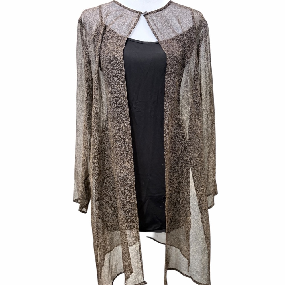 Vintage Robbie Bee 100% Silk Kimono Overlay Cardigan Cover Up Brown Sheer Sz 10
